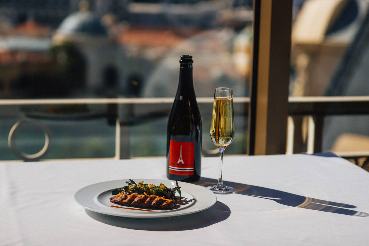 Pekin duck at the Eiffel Tower at Paris hotel-casino Wednesday, May 21, 2025, in Las Vegas. (Ma ...