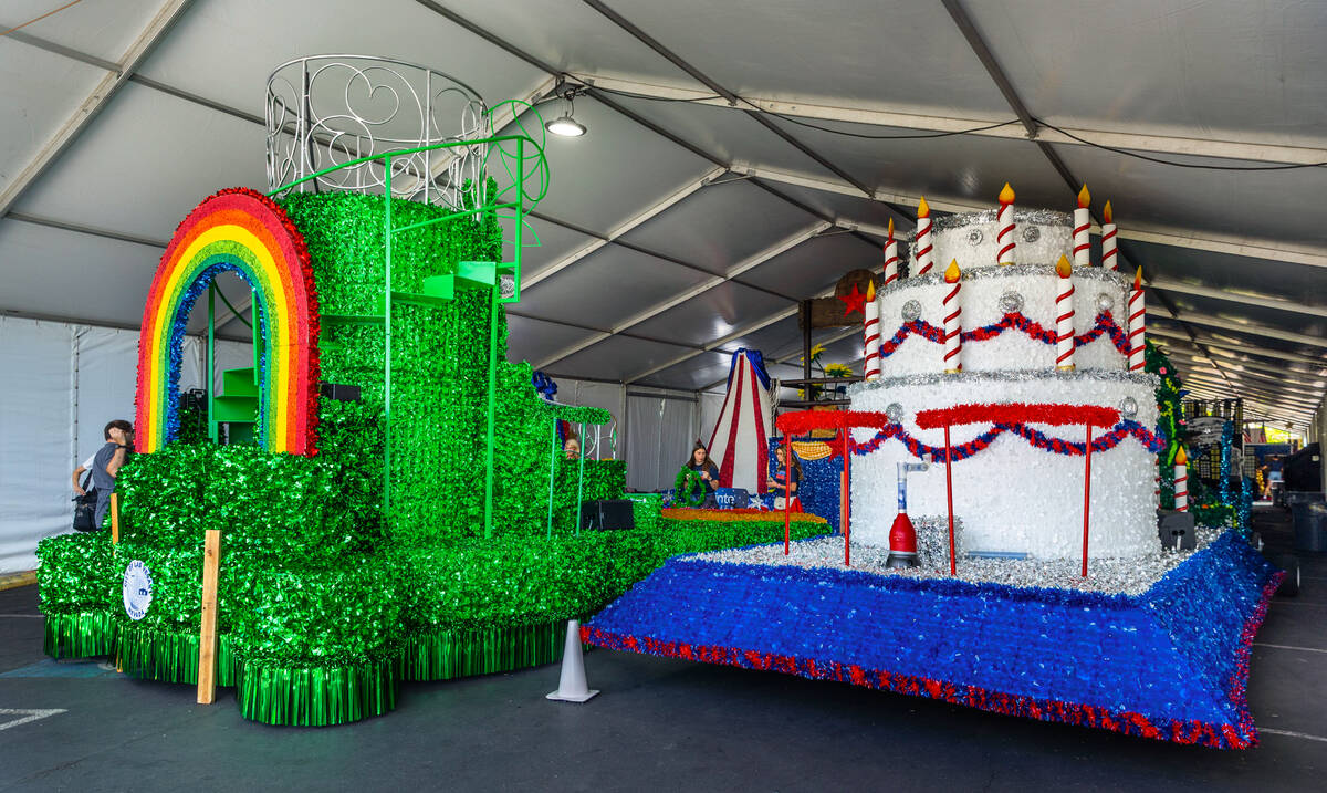 Final preparations on floats continue in Trails Park for the 31st annual Summerlin Patriotic Pa ...
