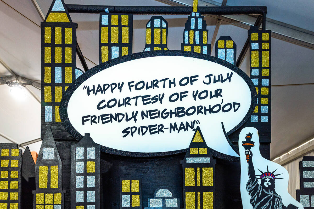 The rear of the Spiderman float is complete with holiday wishes for the 31st annual Summerlin P ...