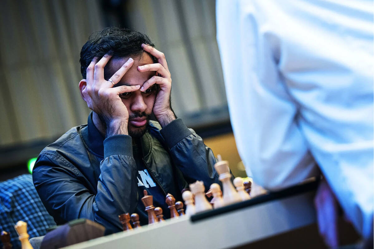 Chess master Arjun Erigaisi competes in the Grenke Freestyle Chess Open in April in Karlsruhe, ...