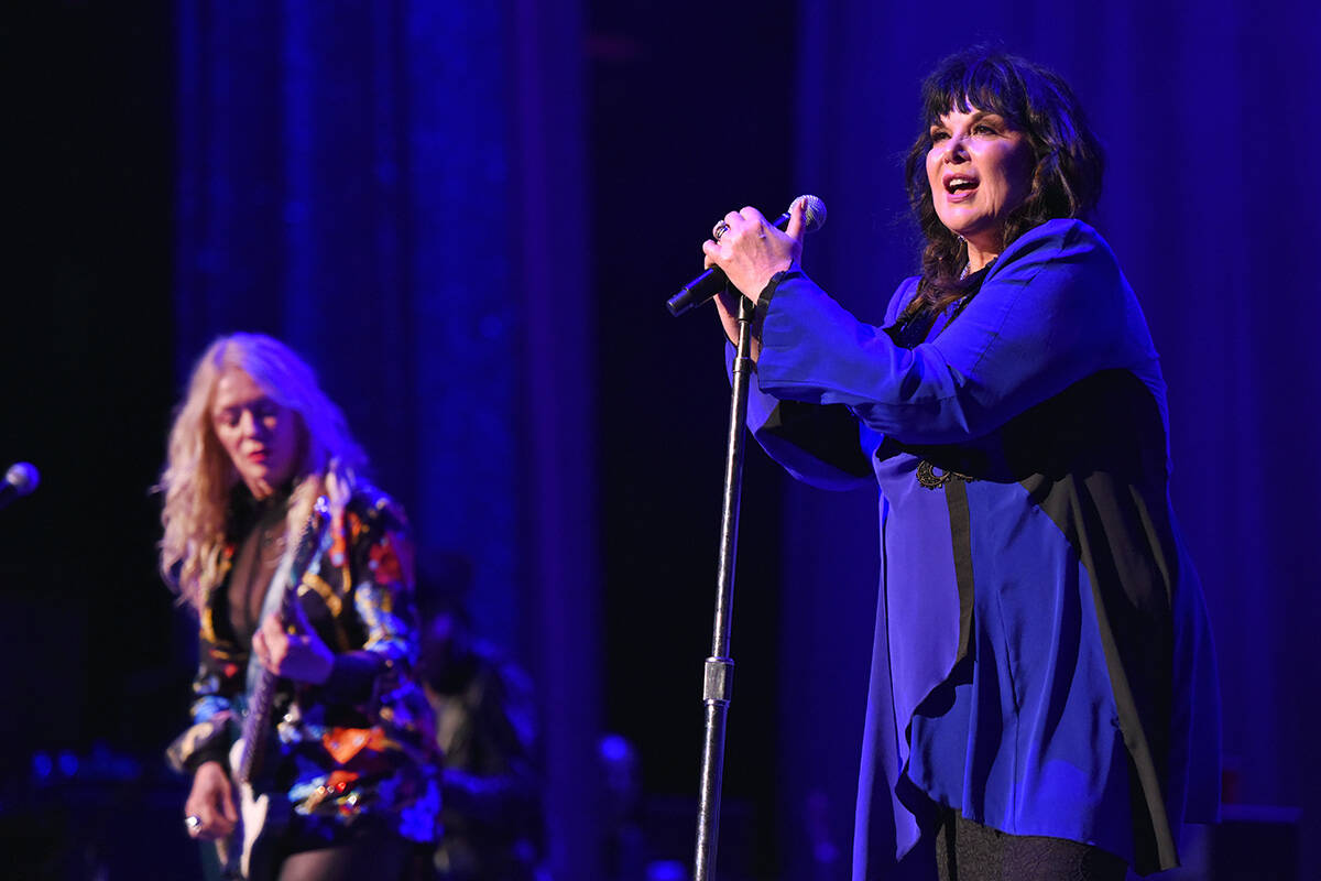 Nancy Wilson, left, and Ann Wilson of Heart perform during the "Love Alive Tour" at the Hollywo ...