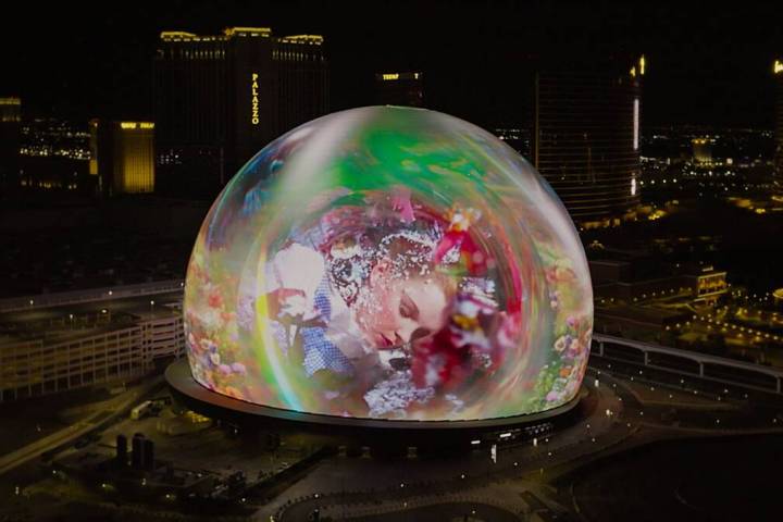 Judy Garland as Dororthy is shown in a scene from "The Wizard of Oz at Sphere," on the venue's ...