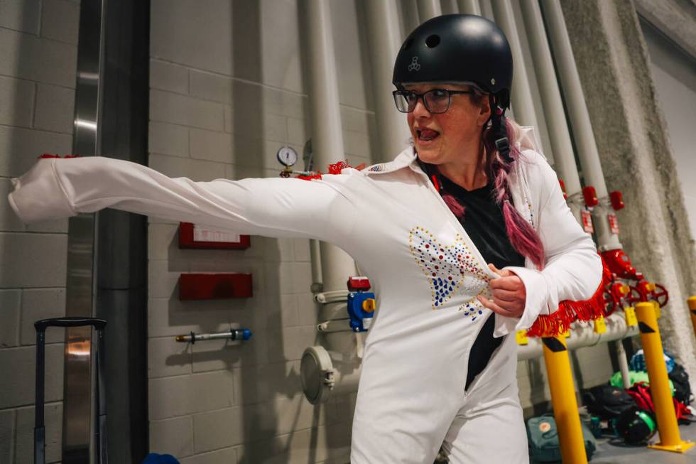 Andie Boyd suits up as Elvis for a roller derby competition where her team dressed as Elvis dur ...