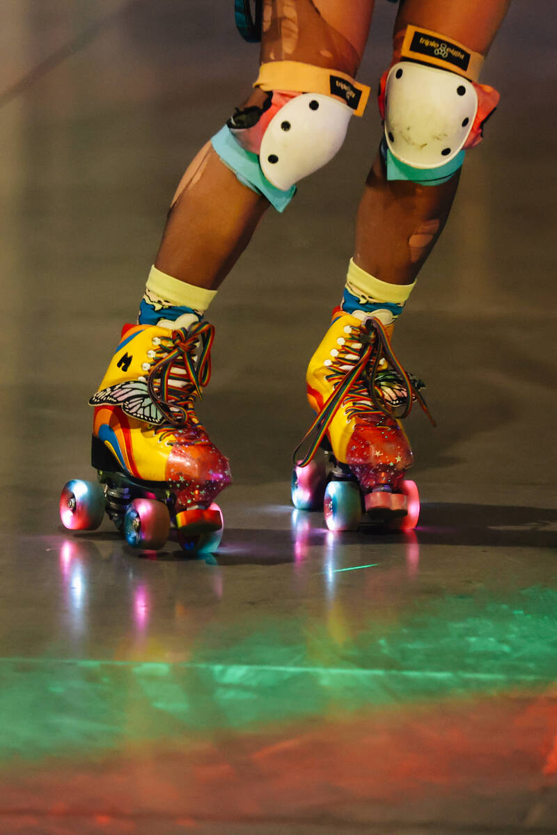 A skater skates around during RollerCon at the World Market Center Thursday, July 10, 2025, in ...