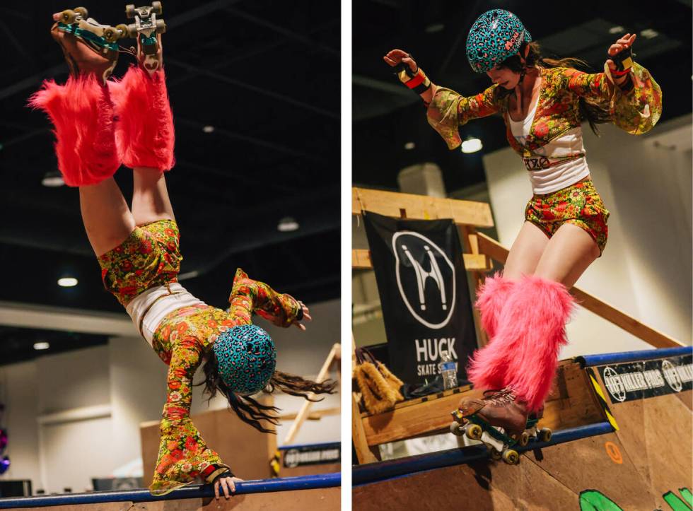 Jammalynn Flower skates during RollerCon at the World Market Center Saturday, July 12, 2025, in ...