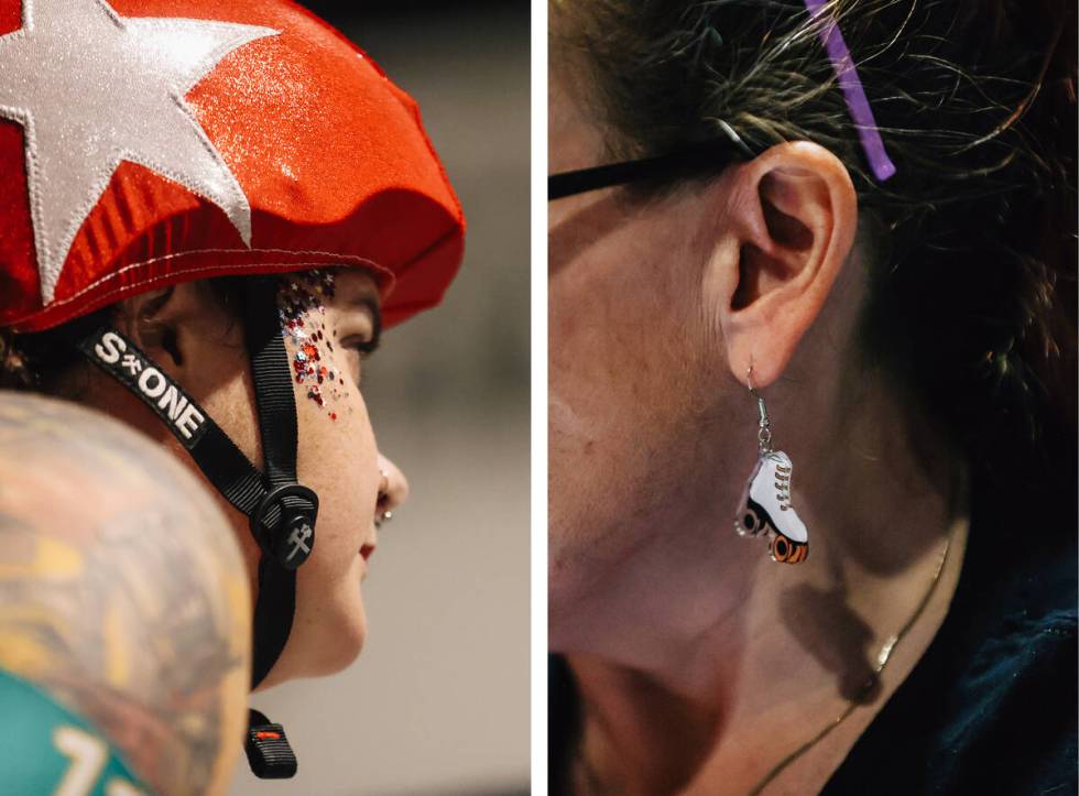 Left: A roller derby participant watches the referees before starting during RollerCon at the W ...