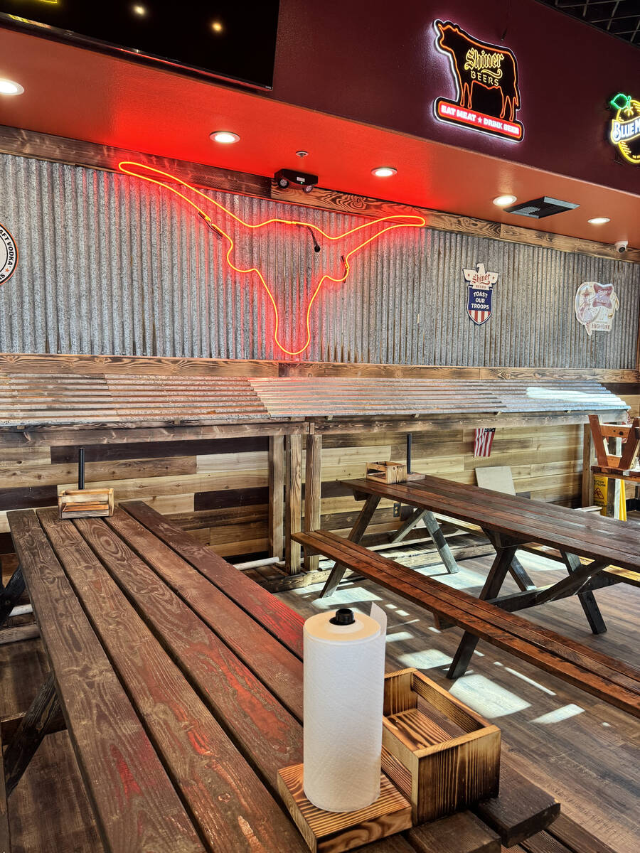 Communal tables at Big B's Texas BBQ, set to open during the third week of July 2025 on West Sa ...