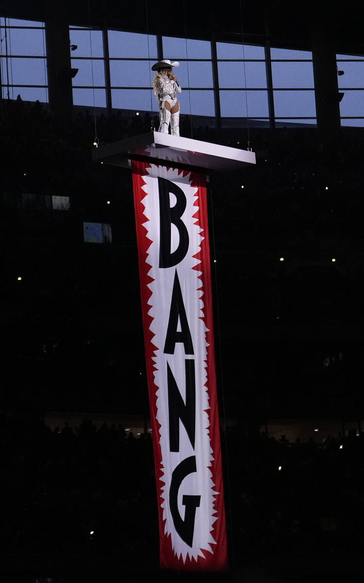 Beyoncé performs during halftime of an NFL football game between the Baltimore Ravens and ...