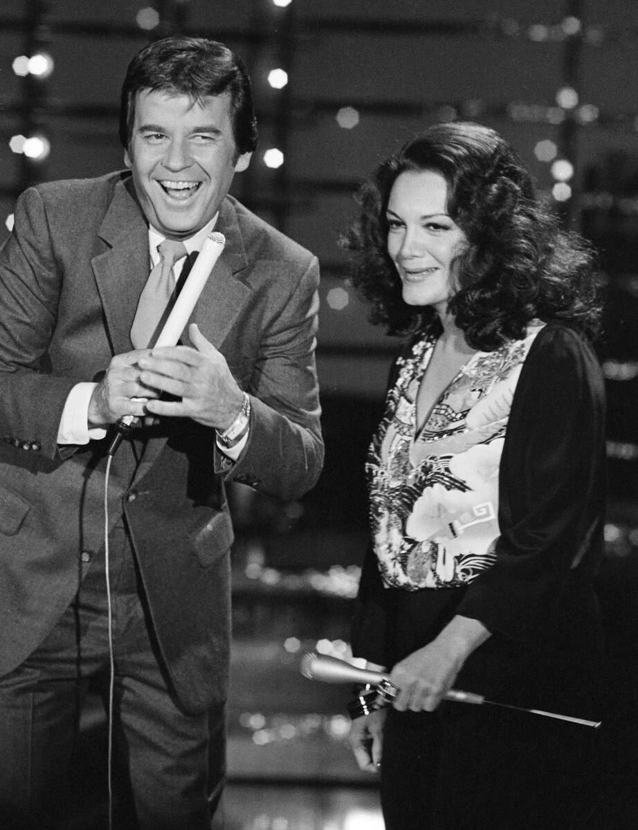 In this Dec. 9, 1980 file photo, Dick Clark, host of American Bandstand, left, appears with Con ...