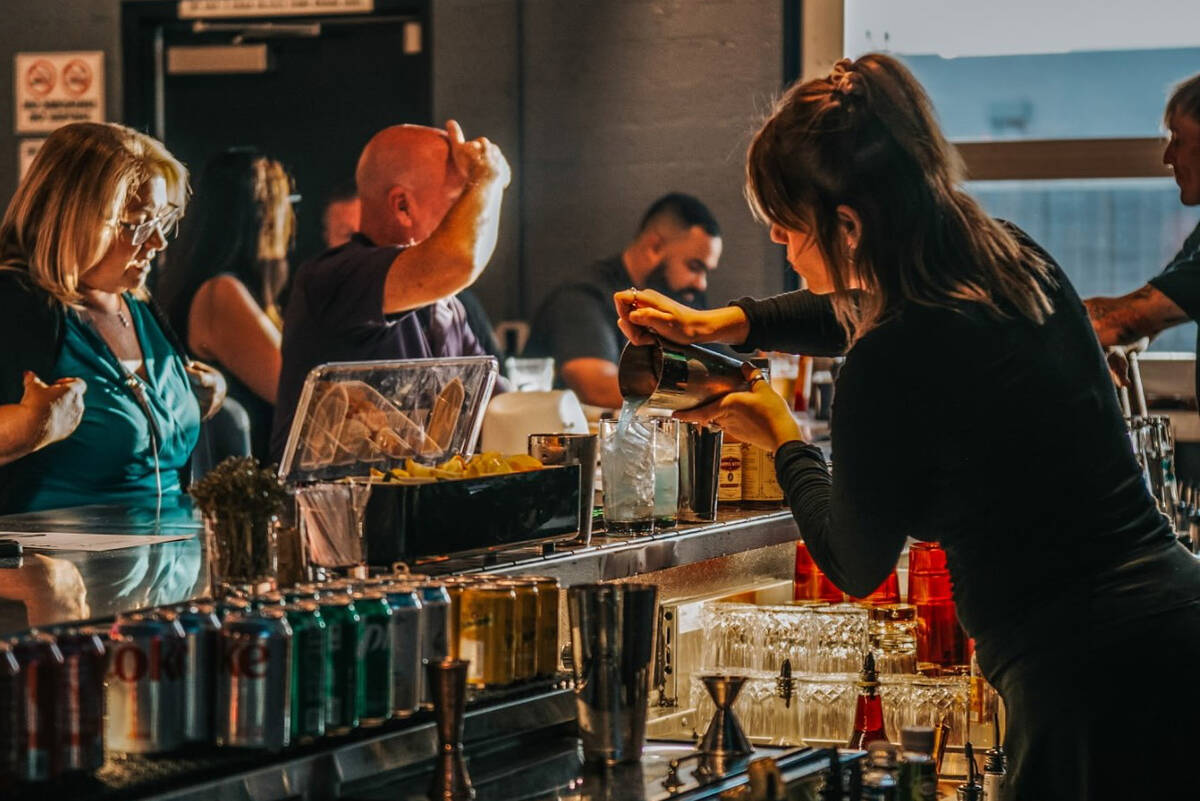 The bar at The Stadium Sports Bar and Restaurant, a new spot as of summer 2025 in the Arts Dist ...