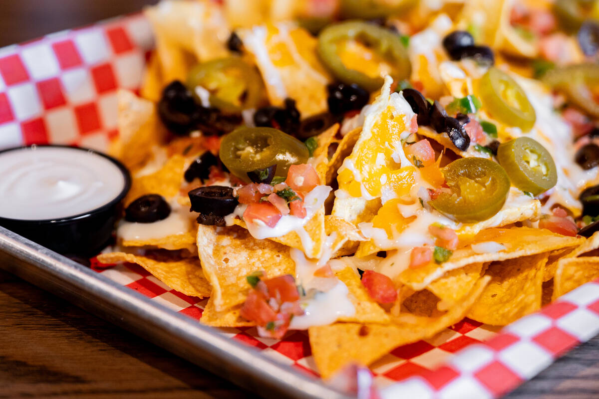 Nachos from The Stadium Sports Bar and Restaurant, a new spot as of summer 2025 in the Arts Dis ...