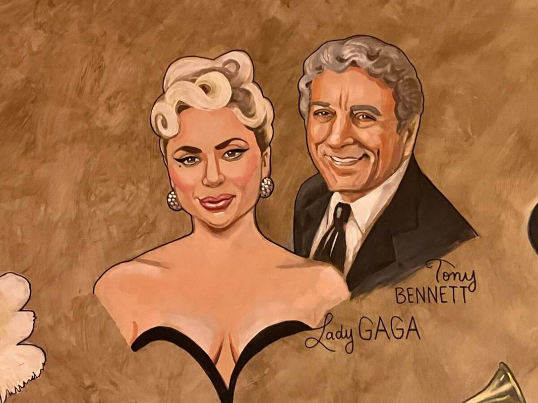 Las Vegas artist Erica Deutsch's portrait of Lady Gaga and Tony Bennett are shown at Palm Resta ...