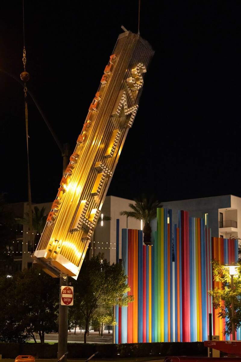 One of the two new "blade signs" at The Smith Center for the performing arts is shown under con ...