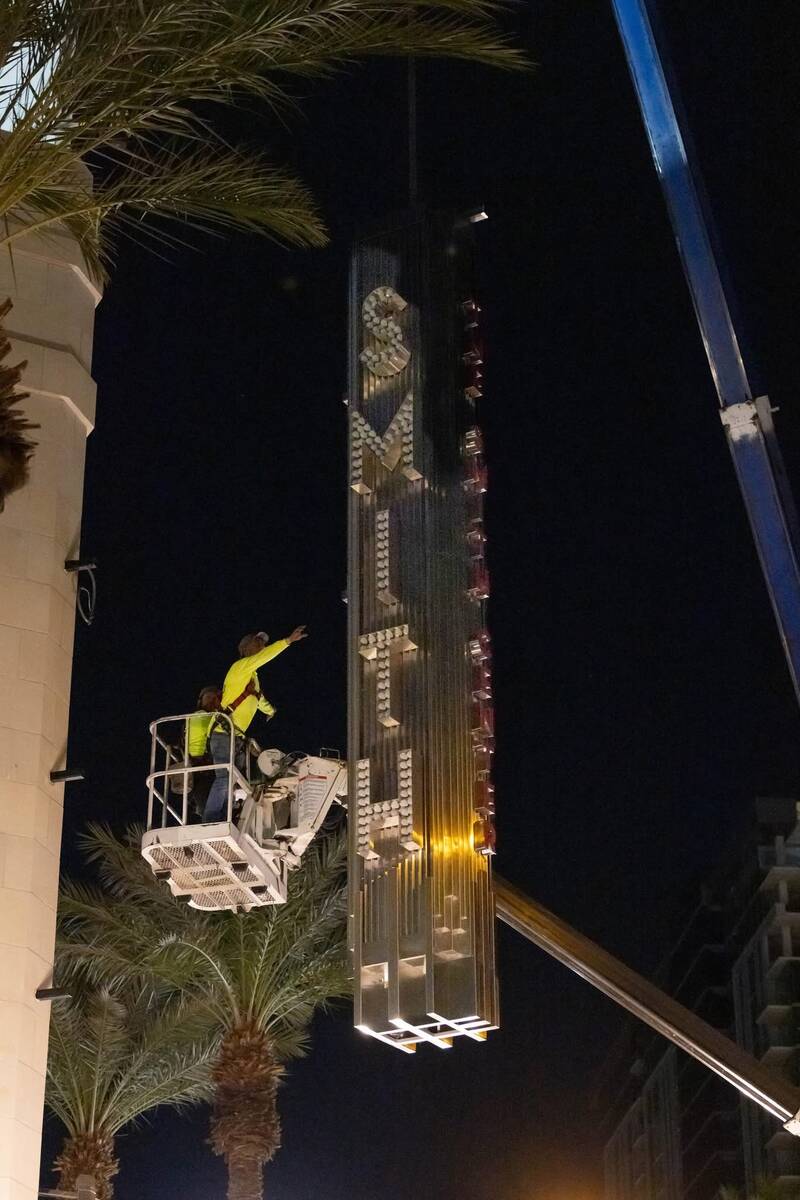 One of the two new "blade signs" at The Smith Center for the performing arts is shown under con ...