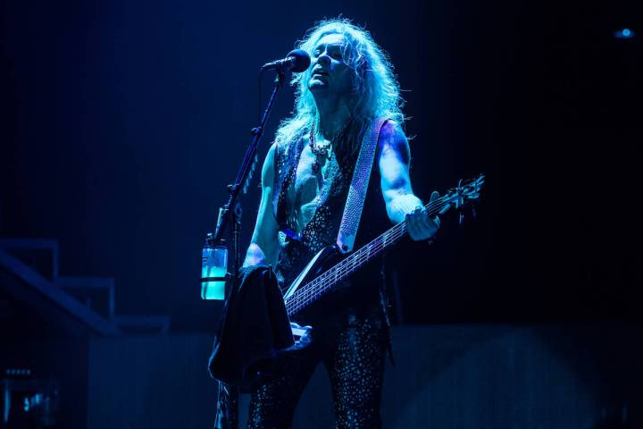 Rick Savage is shown as Def Leppard opens its 12-show residency run at Zappos Theater at Planet ...