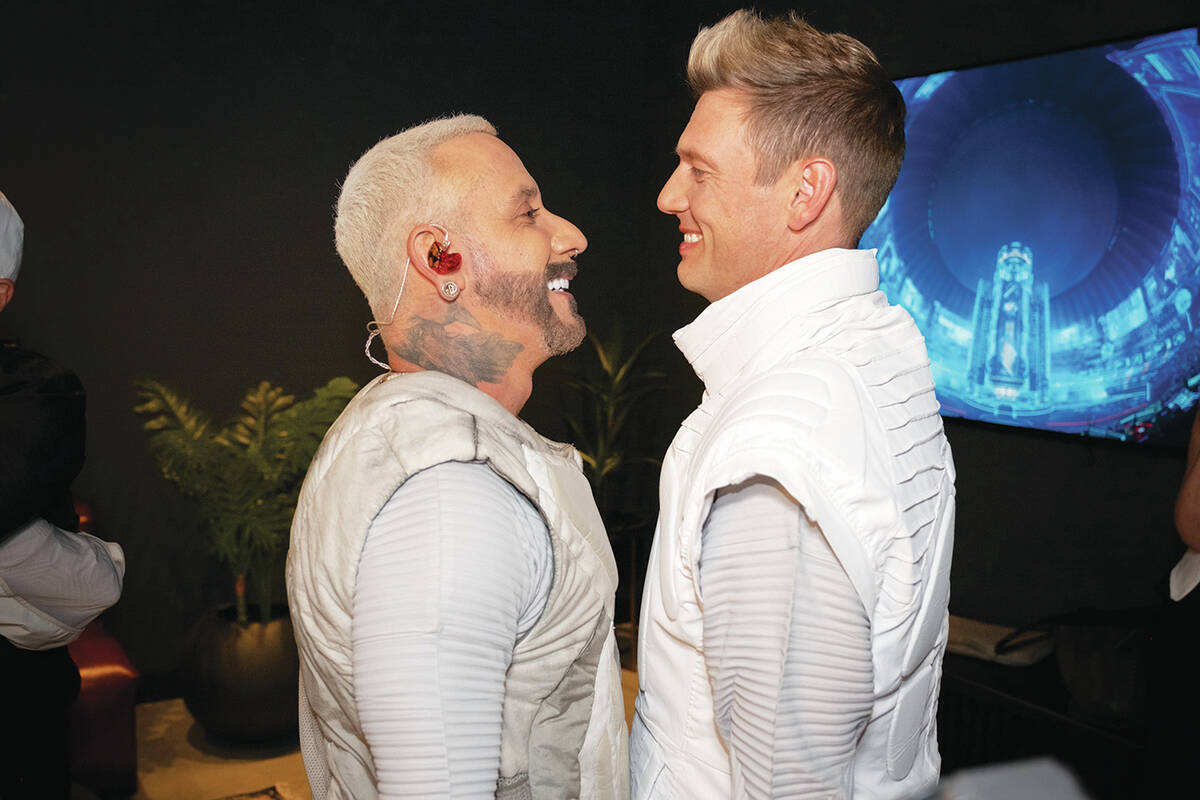 AJ McLean and Nick Carter 
of the Backstreet Boys share 
a moment backstage ahead & ...