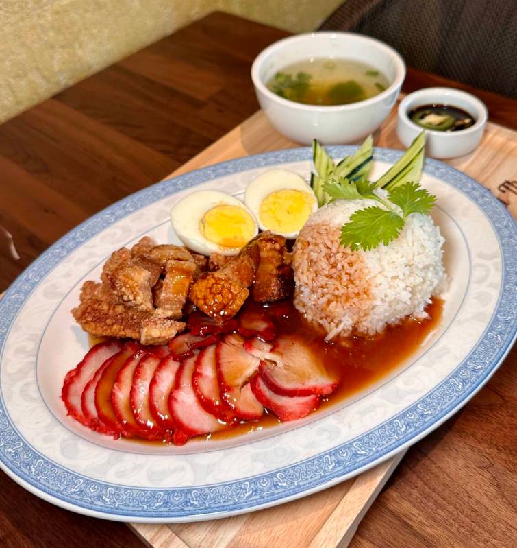 Khao moo dang and moo krob from Street Food by Weera Thai on West Sahara Avenue in Las Vegas. ( ...