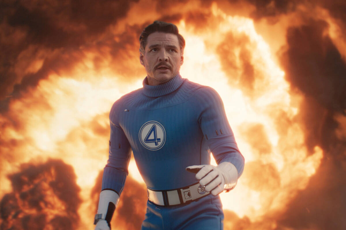 This image released by Disney shows Pedro Pascal in a scene from "The Fantastic Four: Firs ...