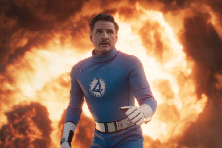This image released by Disney shows Pedro Pascal in a scene from "The Fantastic Four: Firs ...
