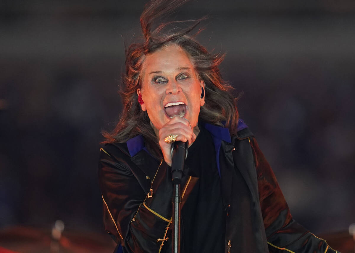 Singer Ozzy Osbourne performs during halftime of an NFL football game between the Los Angeles R ...