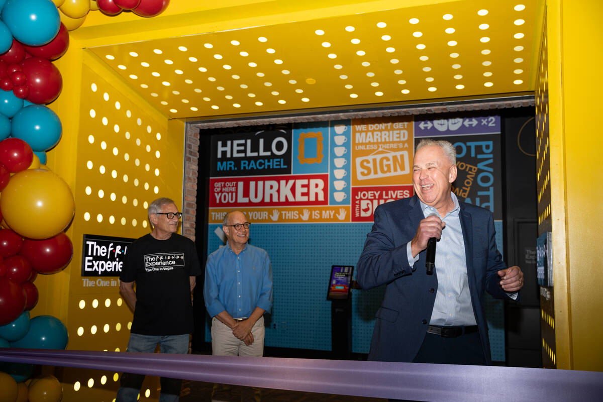 Mike Neubecker, head of MGM Grand Las Vegas, speaks during the ribbon cutting of The FRIENDS Ex ...