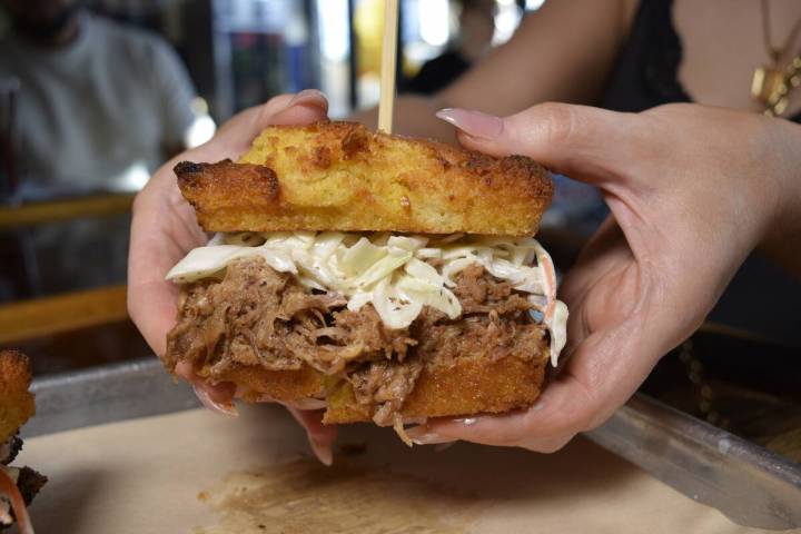 The $5 cornbread slider with pulled pork and coleslaw is only available during happy hour at So ...