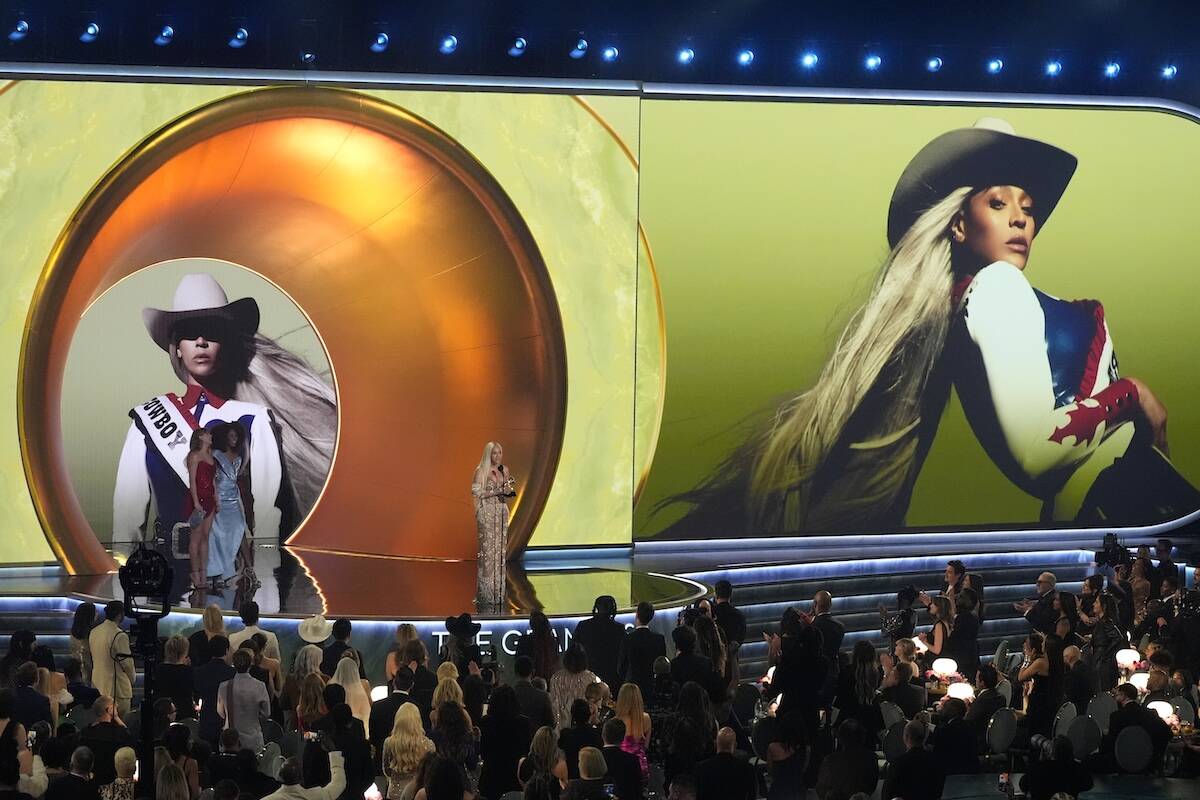 Beyonce accepts the award for best country album for "Cowboy Carter" during the 67th annual Gra ...