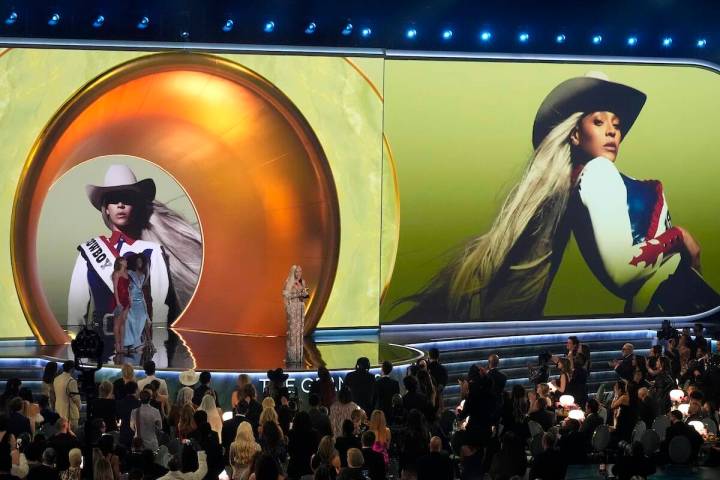 Beyonce accepts the award for best country album for "Cowboy Carter" during the 67th annual Gra ...