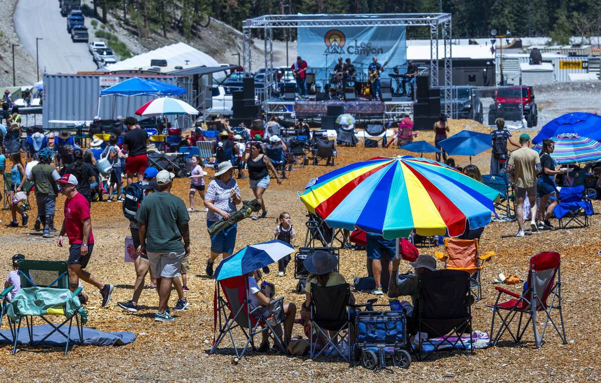 People look for a good, shady spot as the Parametrics perform during the Music on the Mountain ...