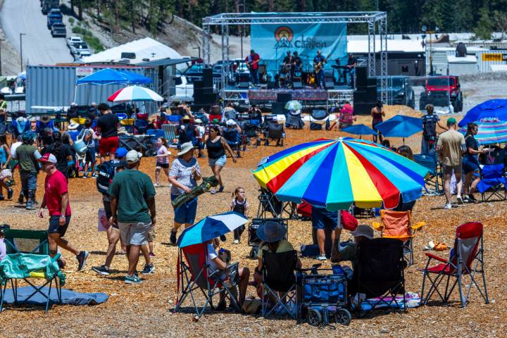 People look for a good, shady spot as the Parametrics perform during the Music on the Mountain ...