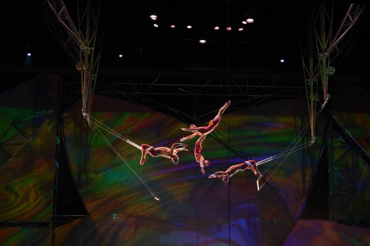 Cirque du Soleil's "Mystère" artists perform at the re-opening of "Mystère" at TI on June 28, ...