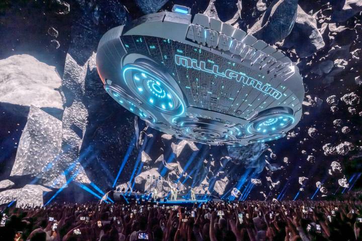 The opening scene of the Backstreet Boys' "Into The Millennium" residency at Sphere. (Justin Se ...