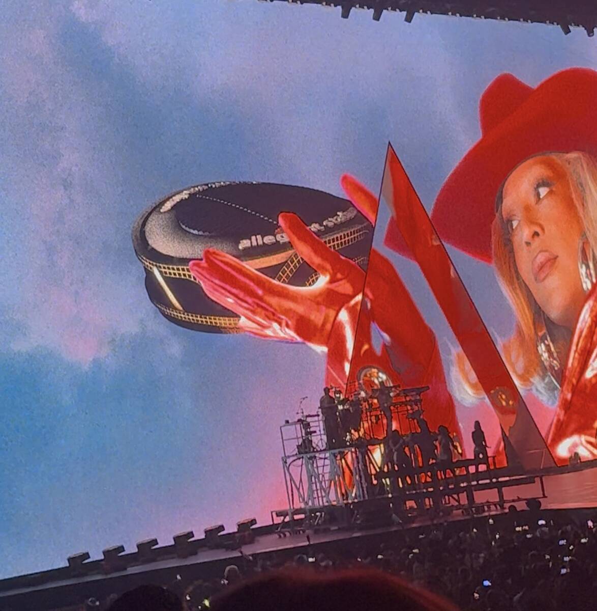 Beyoncé’ is shown at her "Cowboy Carter Tour" performance at Allegiant Stadium on Friday, Ju ...