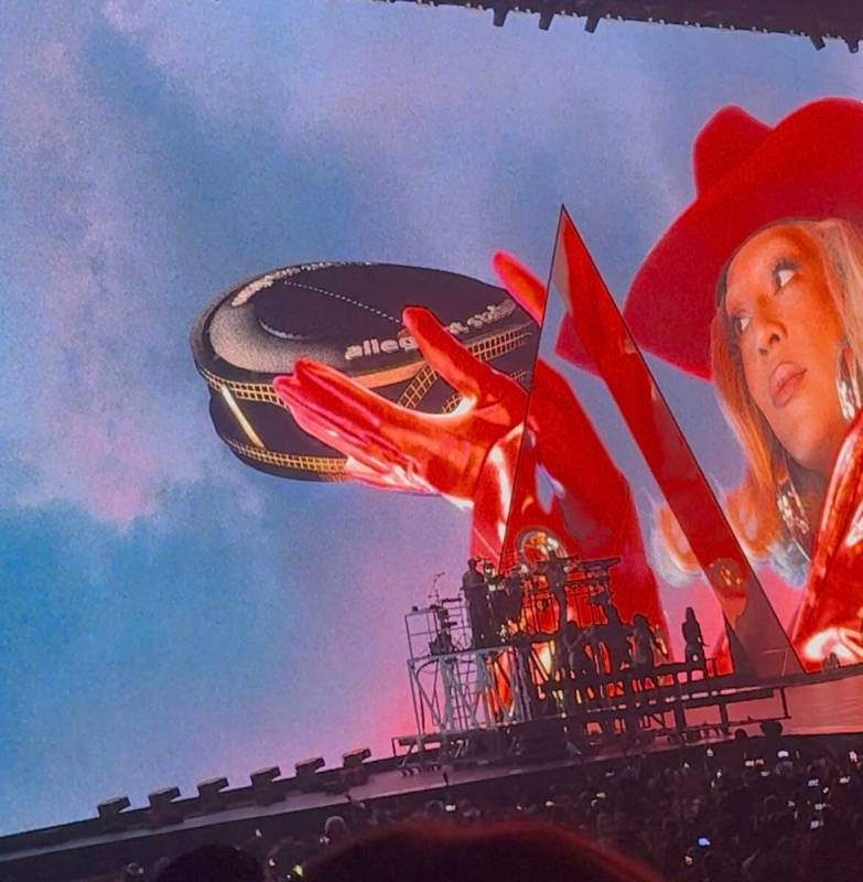 Beyoncé’ is shown at her "Cowboy Carter Tour" performance at Allegiant Stadium on Friday, Ju ...