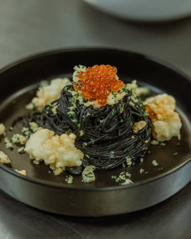 Pancit Pusit from Galeón, a Spanish-Filipino pop-up dinner presented on Aug. 19, 2025, by Isto ...
