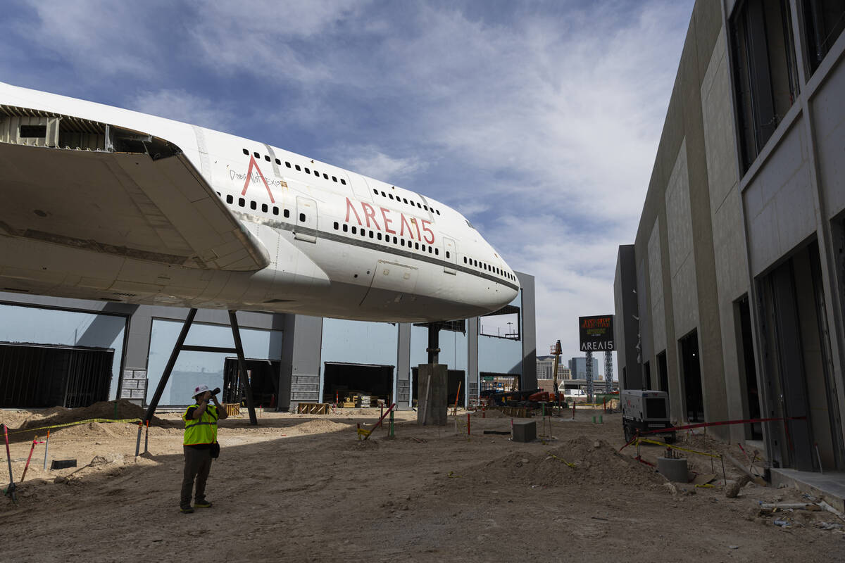A decommissioned Boeing 747 fuselage is seen during a tour of Area15’s 20-acre expansio ...