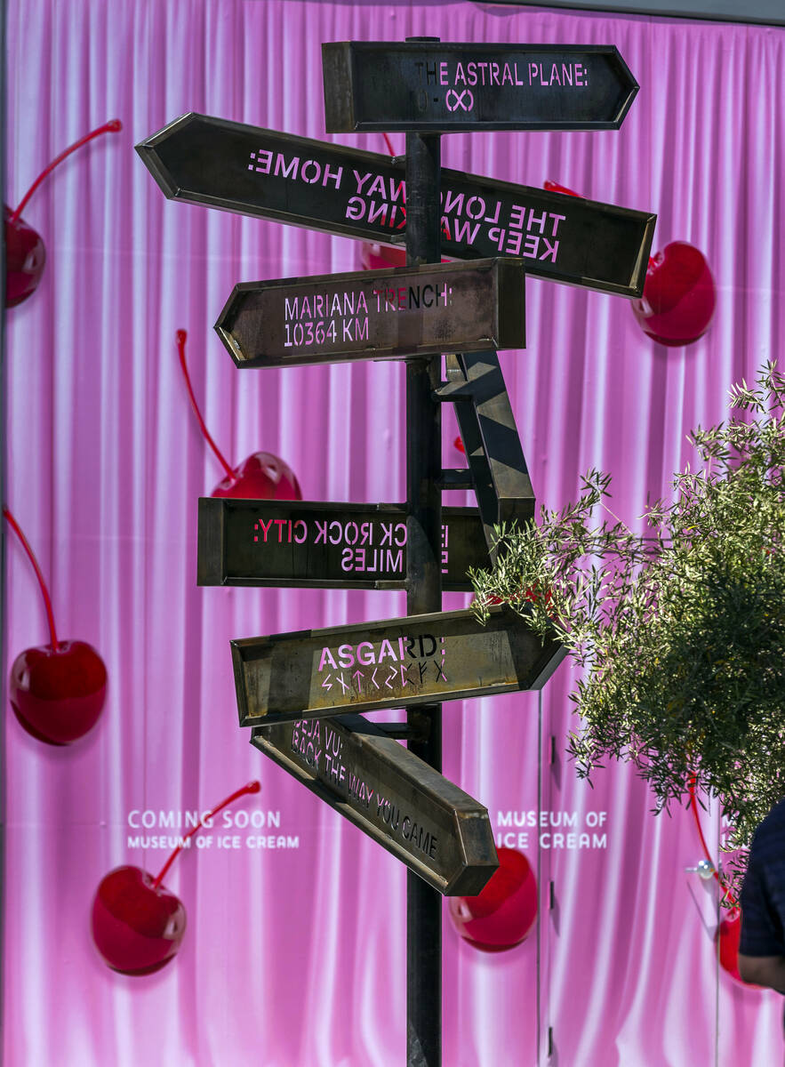 A sign sculpture on display inside near the Museum of Ice Cream which is coming soon following ...