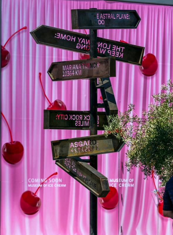 A sign sculpture on display inside near the Museum of Ice Cream which is coming soon following ...
