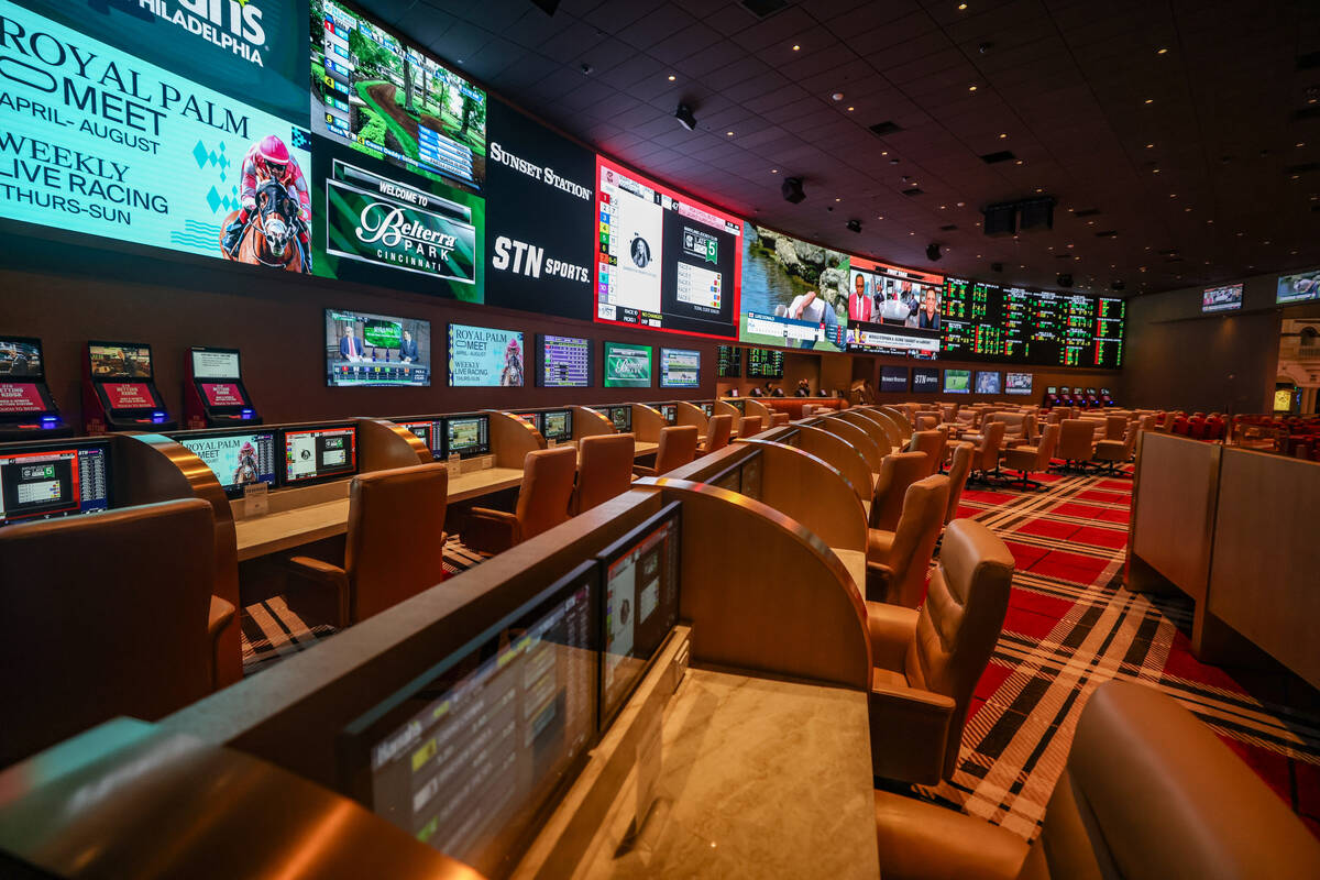 The newly renovated STN Sportsbook at Sunset Station hotel-casino in Henderson, Thursday, May 1 ...