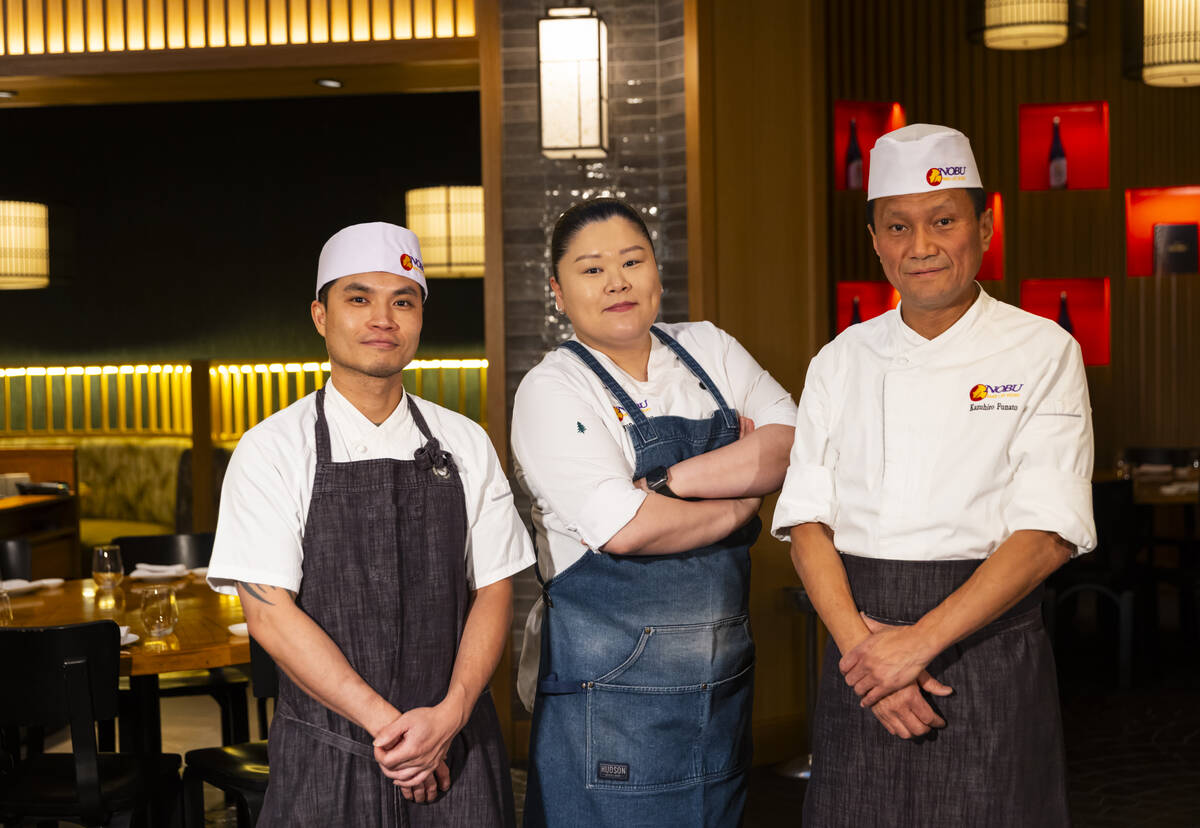 Hyun Ju You, executive chef at Nobu, poses for a portrait with sous chef Tuan Pham, left, and s ...