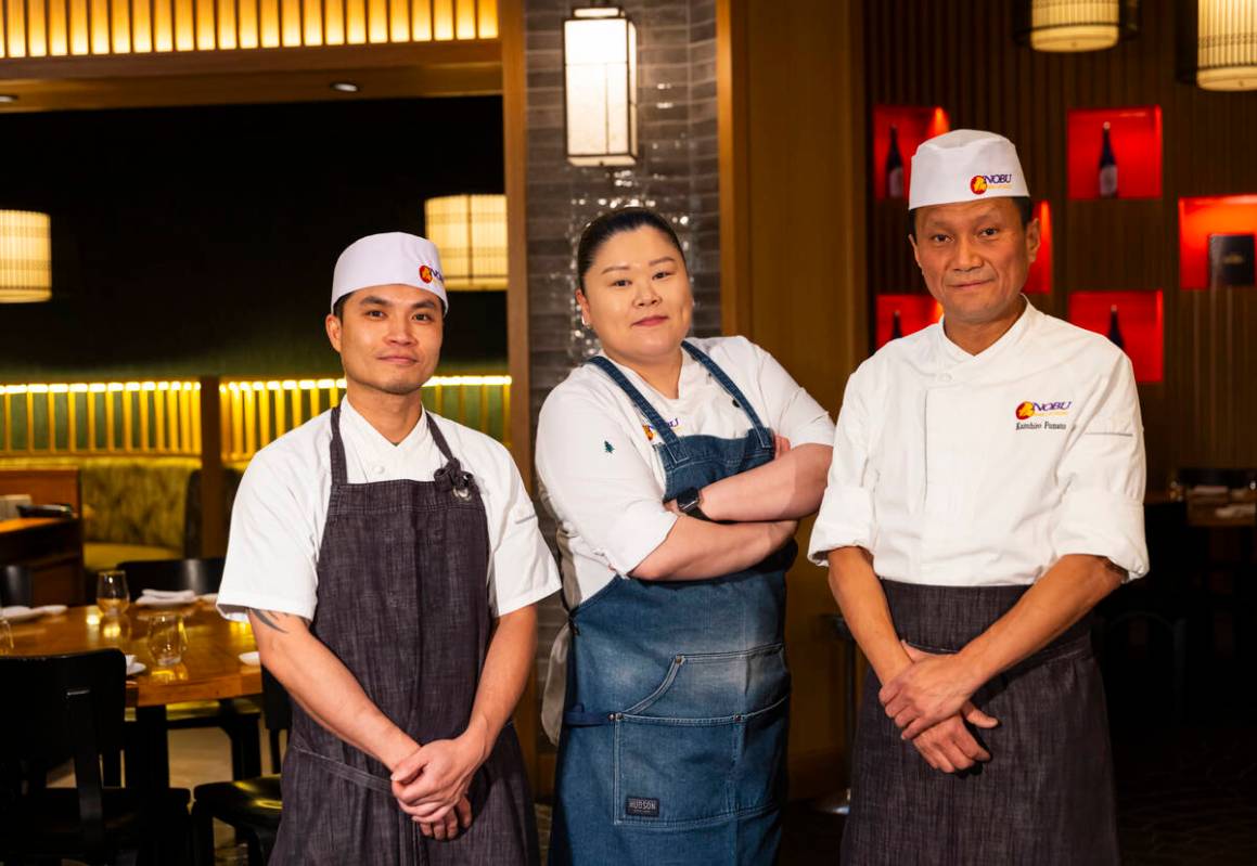Hyun Ju You, executive chef at Nobu, poses for a portrait with sous chef Tuan Pham, left, and s ...
