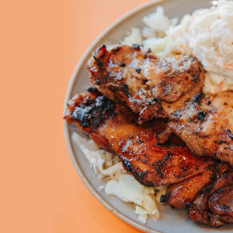 Teriyaki chicken plate lunch from Mo' Bettahs Hawaiian Style Food, which has several locations ...