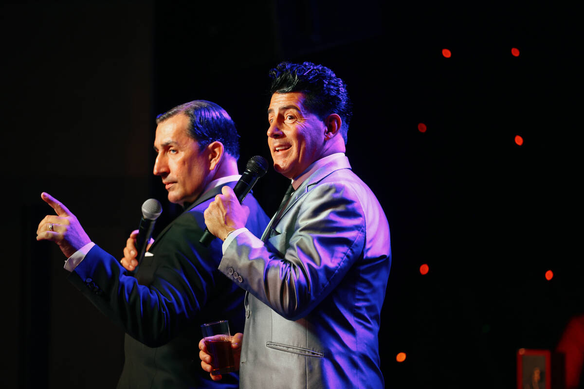 Chris Jason and Drew Anthony sing as Frank Sinatra and Dean Martin during The Rat Pack is Back& ...