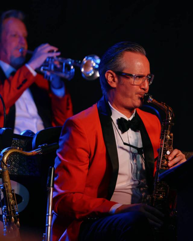 TK plays the saxophone during The Rat Pack is Back’s 25th anniversary show at the Copa R ...