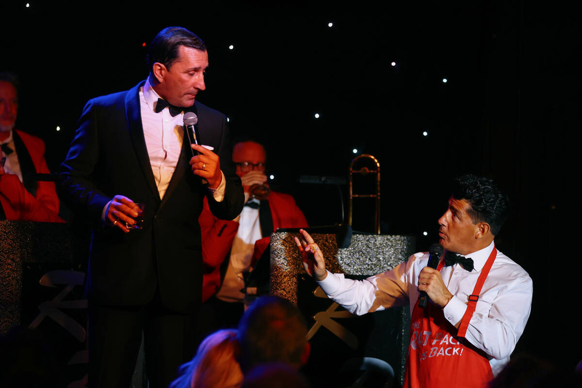 Chris Jason and Drew Anthony crack jokes as Frank Sinatra and Dean Martin during The Rat Pack i ...