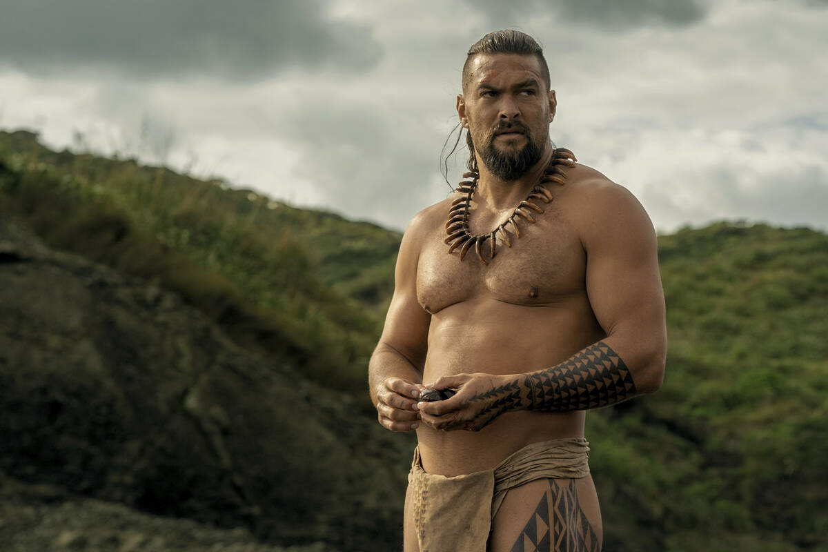 This image released by Apple TV+ shows Jason Momoa in a scene from "Chief of War." (N ...