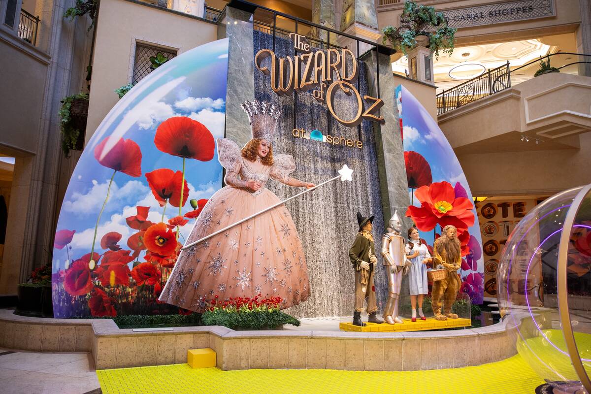 The new "Wizard of Oz at Sphere" art installation is shown at The Venetian's Waterfall Atrium o ...