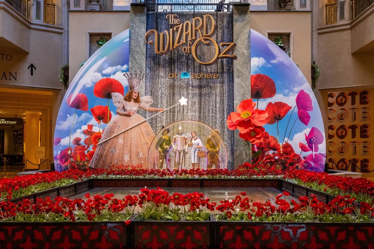 The new "Wizard of Oz at Sphere" art installation is shown at The Venetian's Waterfall Atrium o ...