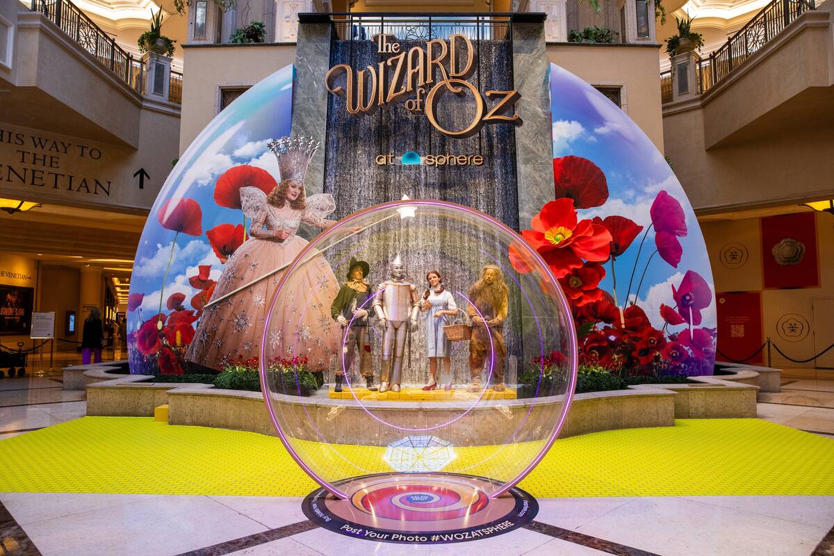 The new "Wizard of Oz at Sphere" art installation is shown at The Venetian's Waterfall Atrium o ...