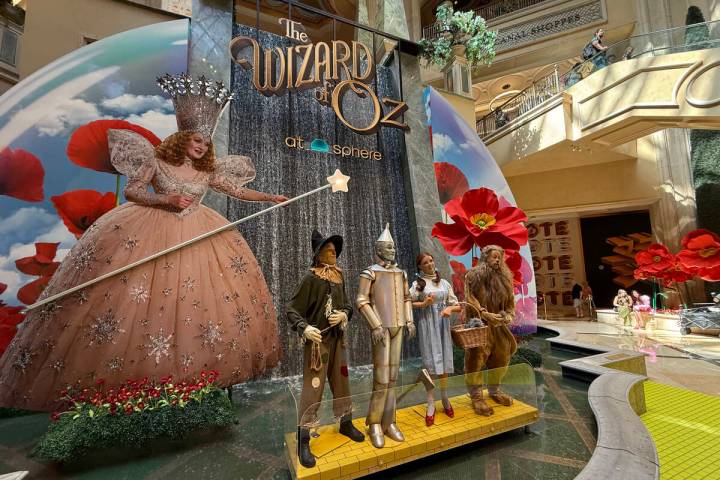 The new "Wizard of Oz at Sphere" art installation is shown at The Venetian's Waterfall Atrium o ...